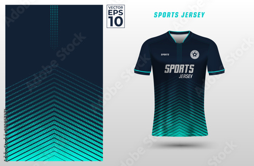 T-shirt sport jersey design template with geometric line halftone background. Sport uniform in front view. Shirt mock up for sport club. Vector Illustration