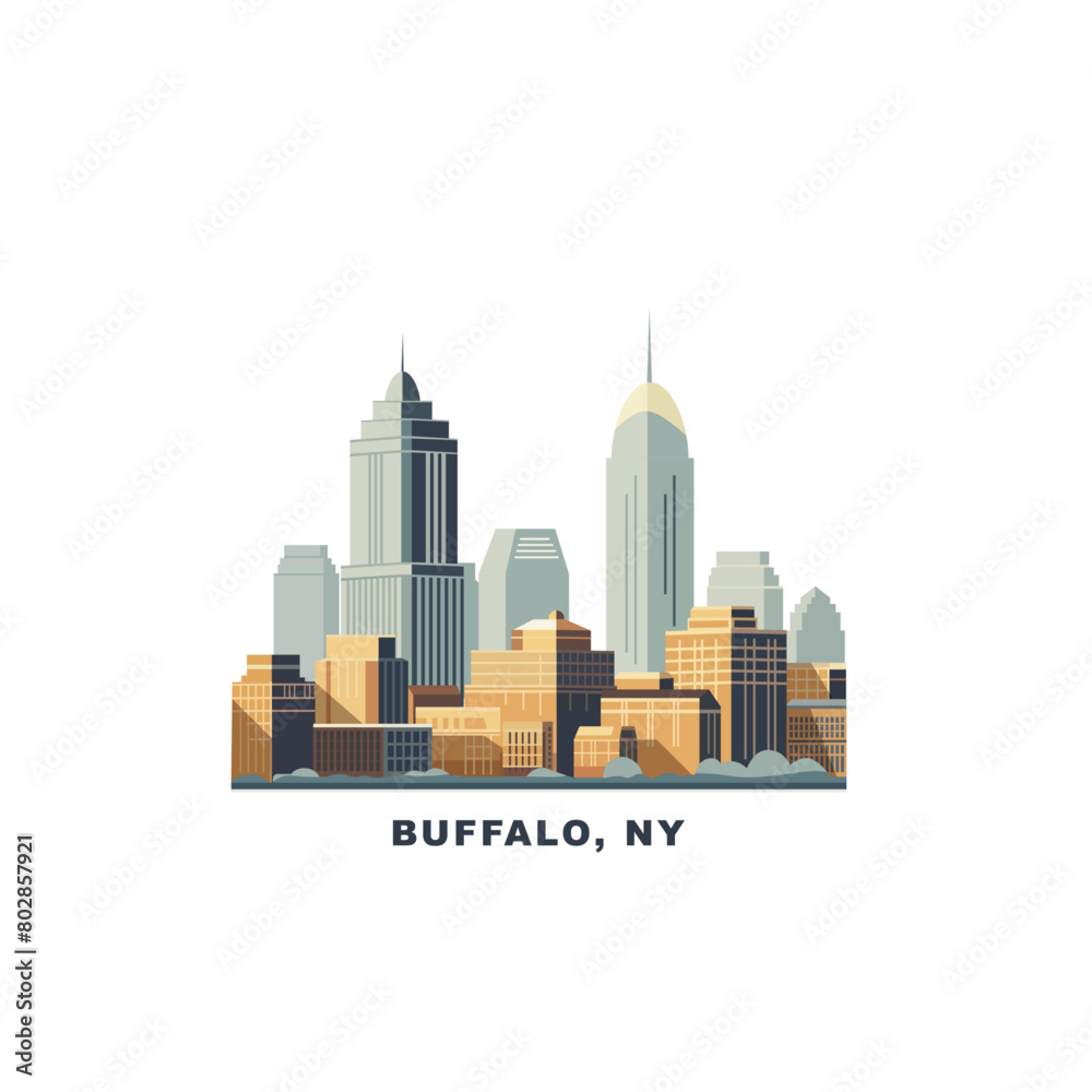 Obraz premium Buffalo city, New York State, USA. Vector illustration of cityscape, downtown. Flat and simple graphic of american metropolissqaure