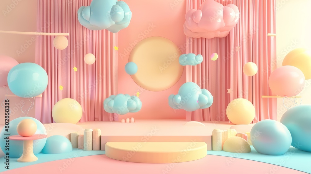 3D Cute Pastel Stage Illustrations. 