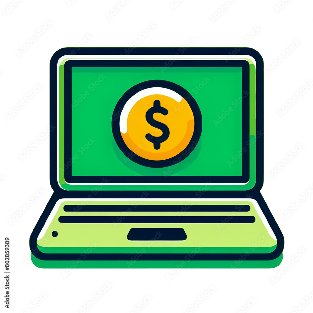 Colorful illustration of a laptop displaying a dollar sign Colorful illustration of a laptop displaying a dollar sign