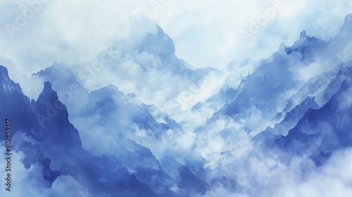 Bring to life the misty atmosphere of clouds drifting through mountain peaksWater color,  hand drawing © BURIN93