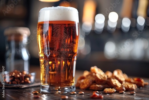 Glass of Beer Next to Pile of Nuts