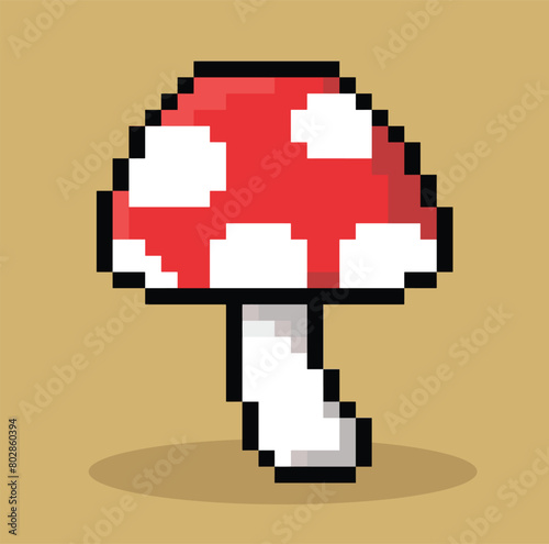 Mushroom cartoon  in 8 bit pixel art.