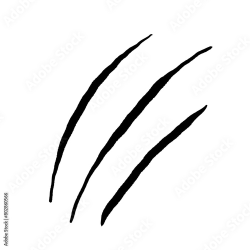 Clows scratches silhouette marks, cat or wild animal scrape track scratches paw shape isolated on white background. Nails trace texture with torn edge.