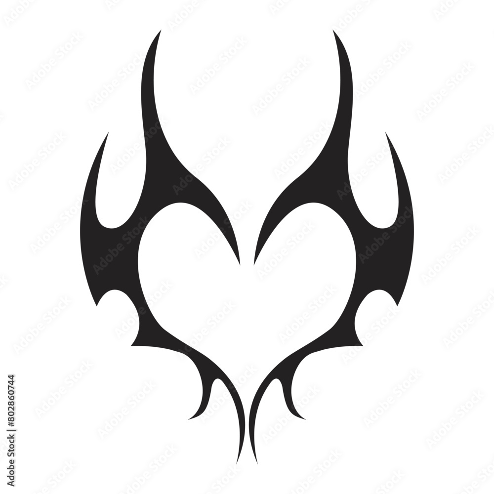 Neo tribal heart y2k aesthetic tattoo gothic cover, fire or wings abstract silhouette isolated on background. Divider, border, cyber body ornament, neotribal web goth decoration Neo tribal heart y2k aesthetic tattoo gothic cover, fire or wings abstract silhouette isolated on background. Divider, border, cyber body ornament, neotribal web goth decoration