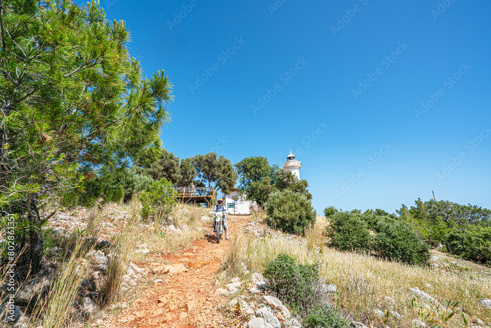 The scenic view of Gelidonya Lighthouse, which is one of the guide lighthouses of the Mediterranean, on the historical Lycian Way, Kumluca, Antalya.