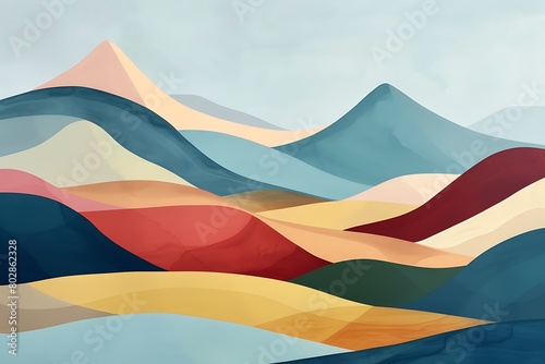 Abstract shapes forming a tranquil mountain landscape