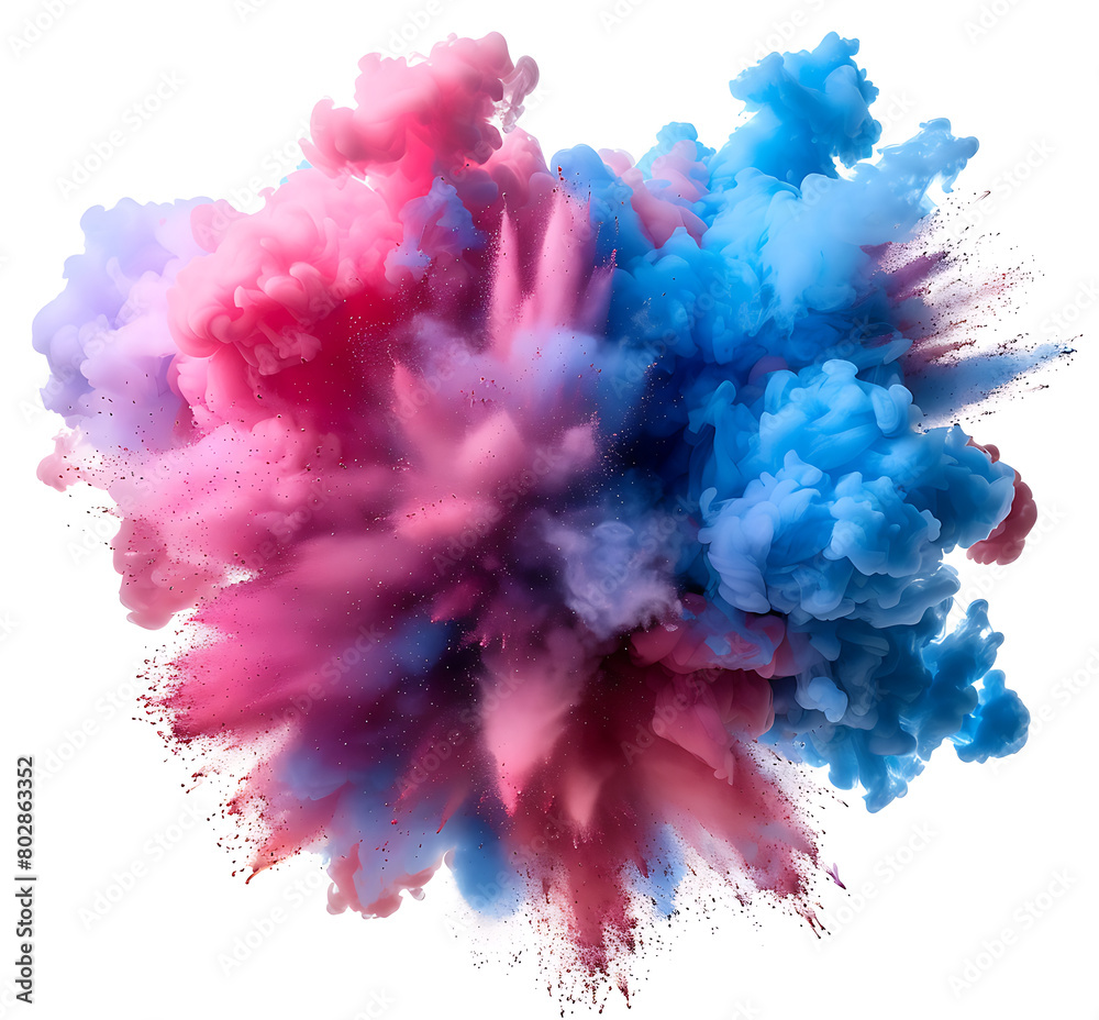 Multi Color smoke Explosion on white background.