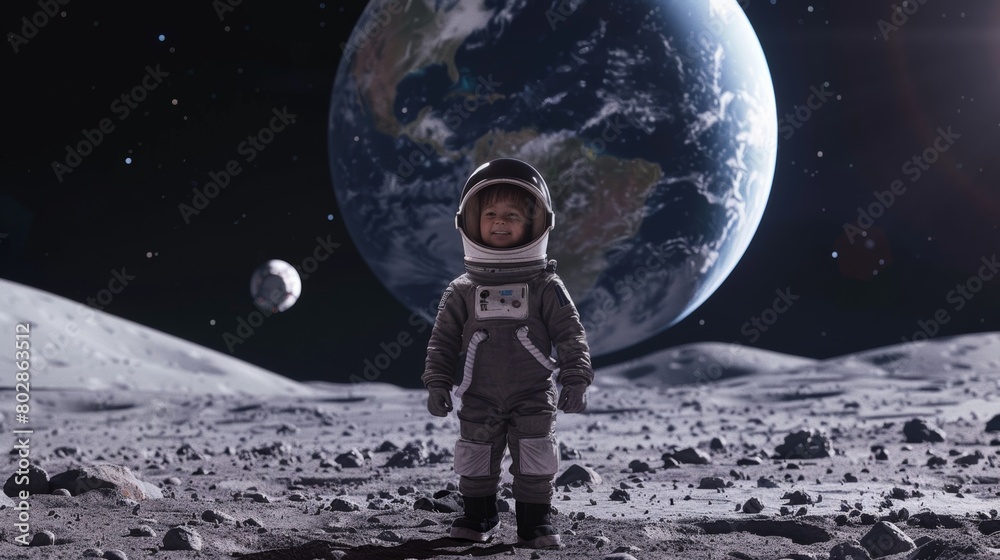 Kid wear astronaut in moon. Kid wear astronaut in moon.