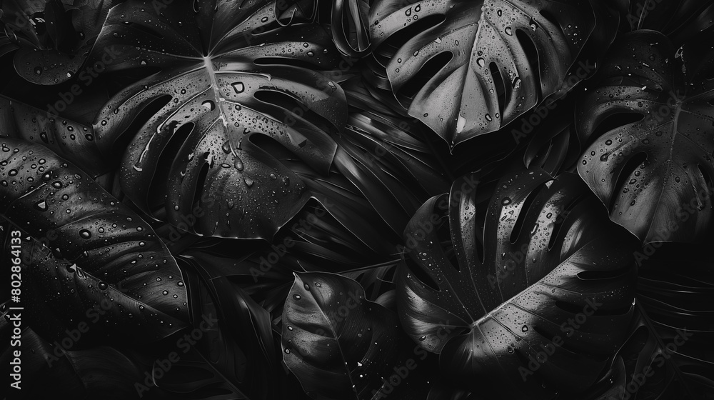 Obraz premium hojas tropicales con fondo oscuro