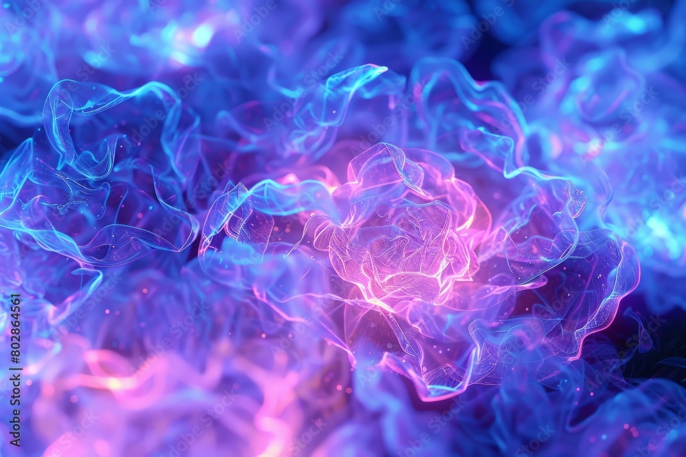 Ethereal Glowing Blue and Pink Neon Floral Abstract Background Ethereal Glowing Blue and Pink Neon Floral Abstract Background