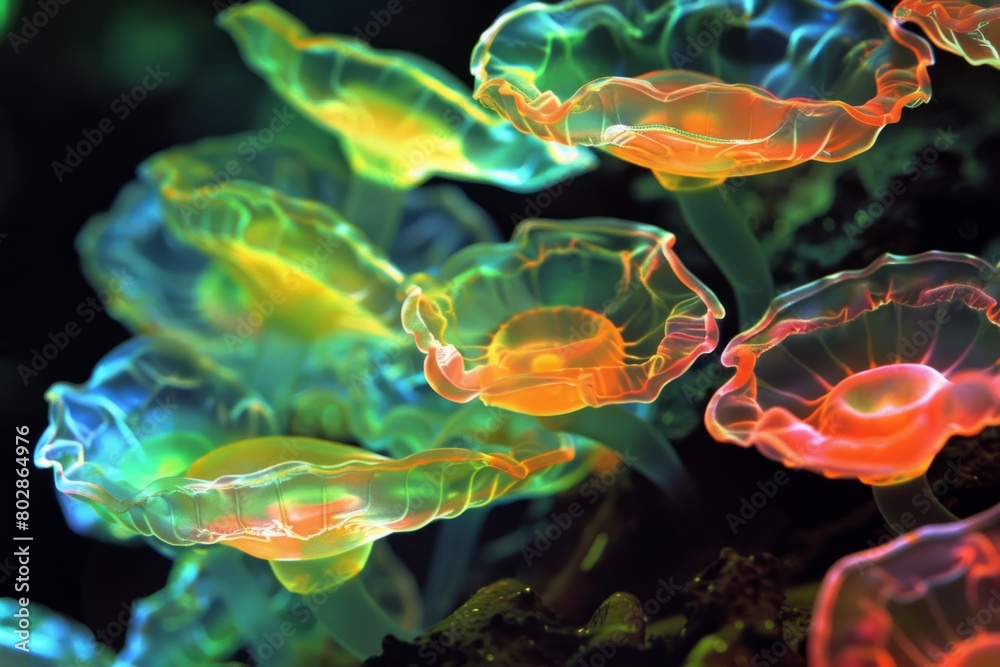 Vibrant Bioluminescent Jellyfish Illuminating the Deep Sea Vibrant Bioluminescent Jellyfish Illuminating the Deep Sea