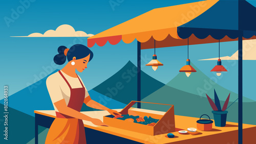 Vibrant Market Stall in Scenic Mountain Landscape