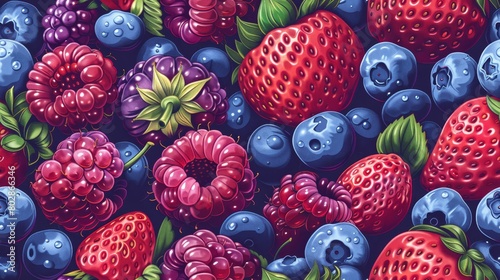 Fresh and juicy blueberries, raspberries and strawberries. photo