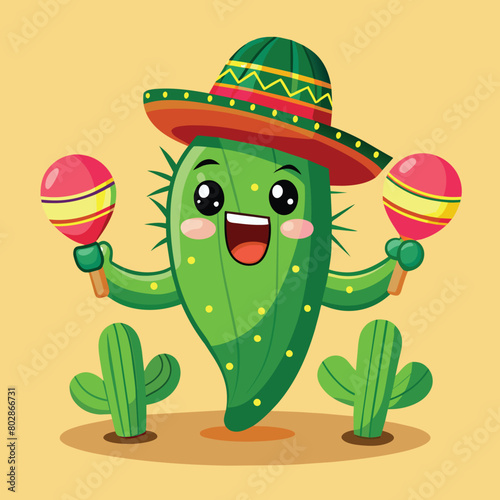 cute funny Singing cactus holding maracas for cinco de mayo
