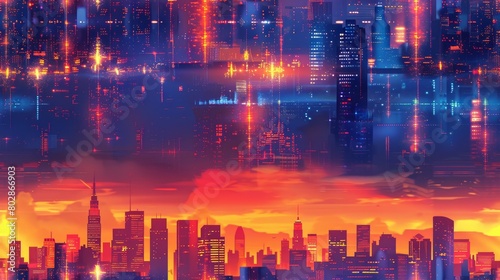 The city of the future. Neon lights, flying cars, and towering skyscrapers. A world where anything is possible. photo