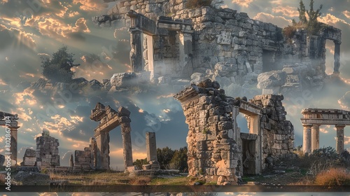 The image shows a beautiful landscape with ancient ruins photo