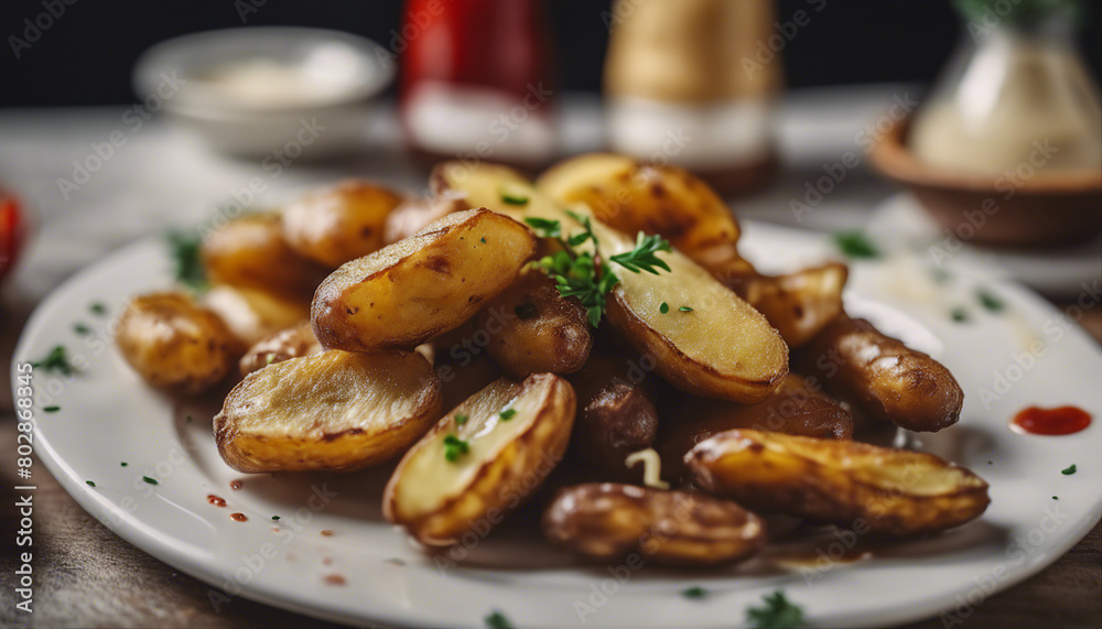 fried potatoes on a white porcelain plate with ketchup
fried potatoes on a white porcelain plate with ketchup