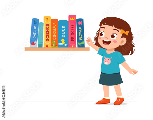 little kid take a book from bookshelf