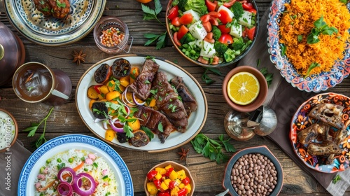 Food dish of steak and vegetable in the table.