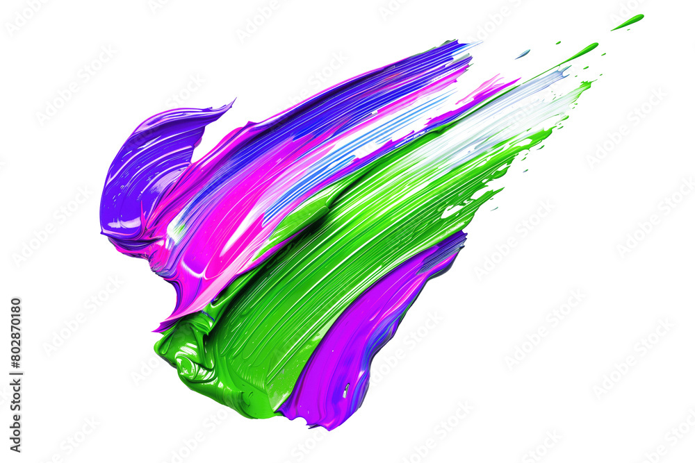 abstract brightly coloured acrylic ink brush stroke on transparent background