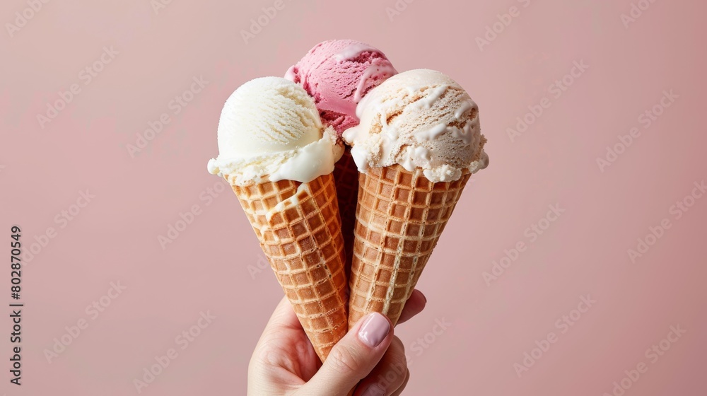 Delicious ice cream on waffle cone. Delicious ice cream on waffle cone.
