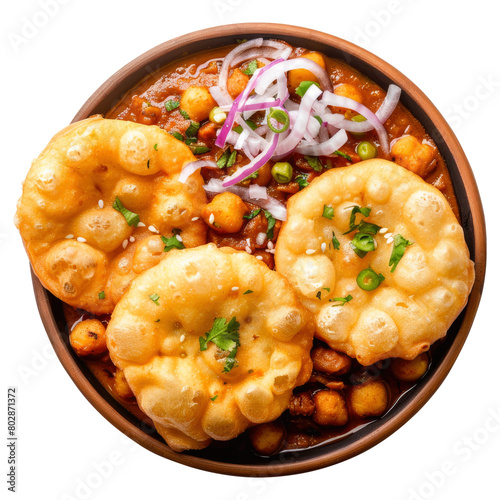 Chole Bhature on a plate isolated on transparent background Remove png, Clipping Path, pen tool