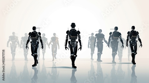 Futuristic robotics cartoon illustration - Generative AI. Robots, black, white, iron.