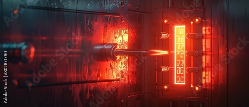 A minimalist bank vault with a glowing combination lock, symbolizing security. © 2D_Jungle