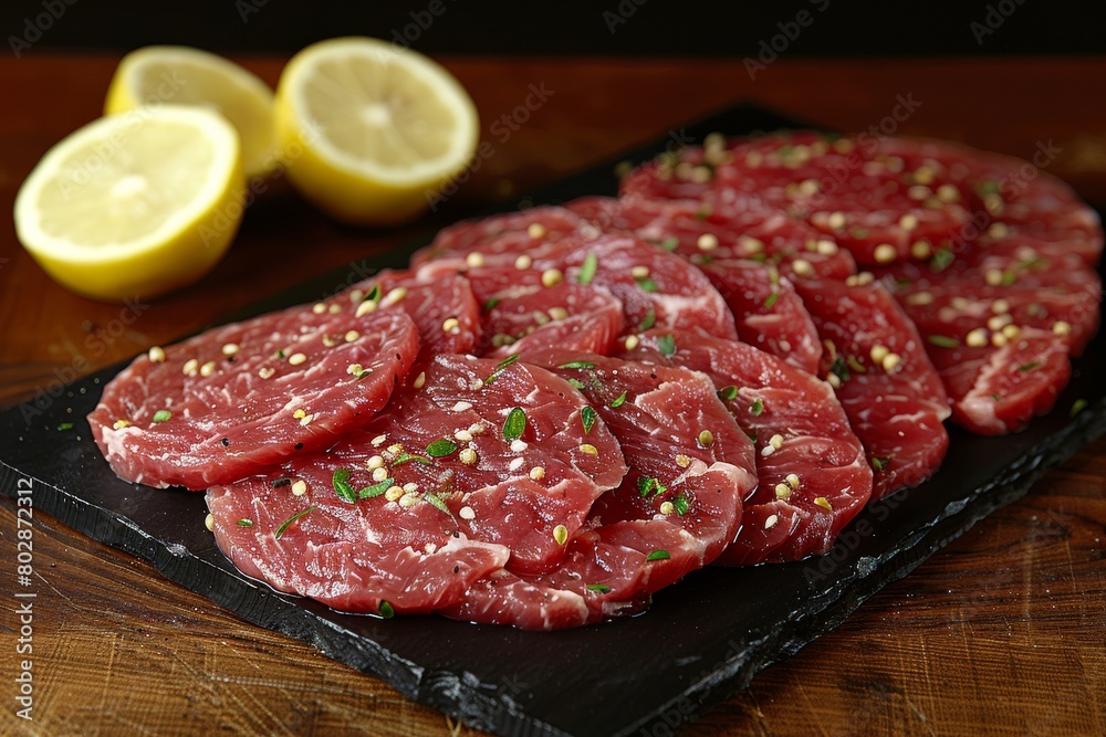Raw Meat on a Cutting Board With Lemons Raw Meat on a Cutting Board With Lemons