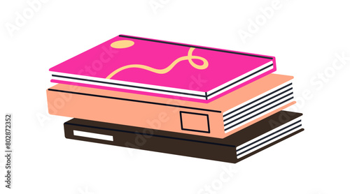 Books stack. Textbook pile, novels. Modern paper literature for education study, reading, knowledge. Fiction and academic textbooks lying. Flat vector illustration isolated on white background