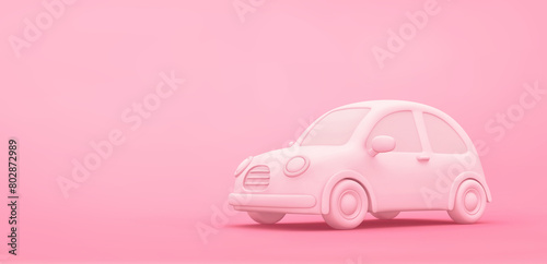 White car isolated on pink background. Clipping path included