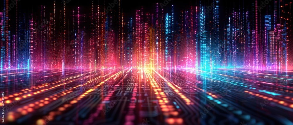 A sleek, futuristic barcode emitting colorful lights, representing transactions. A sleek, futuristic barcode emitting colorful lights, representing transactions.