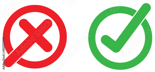 red cross mark and green check mark , yes or no concept isolated vector on white bg
