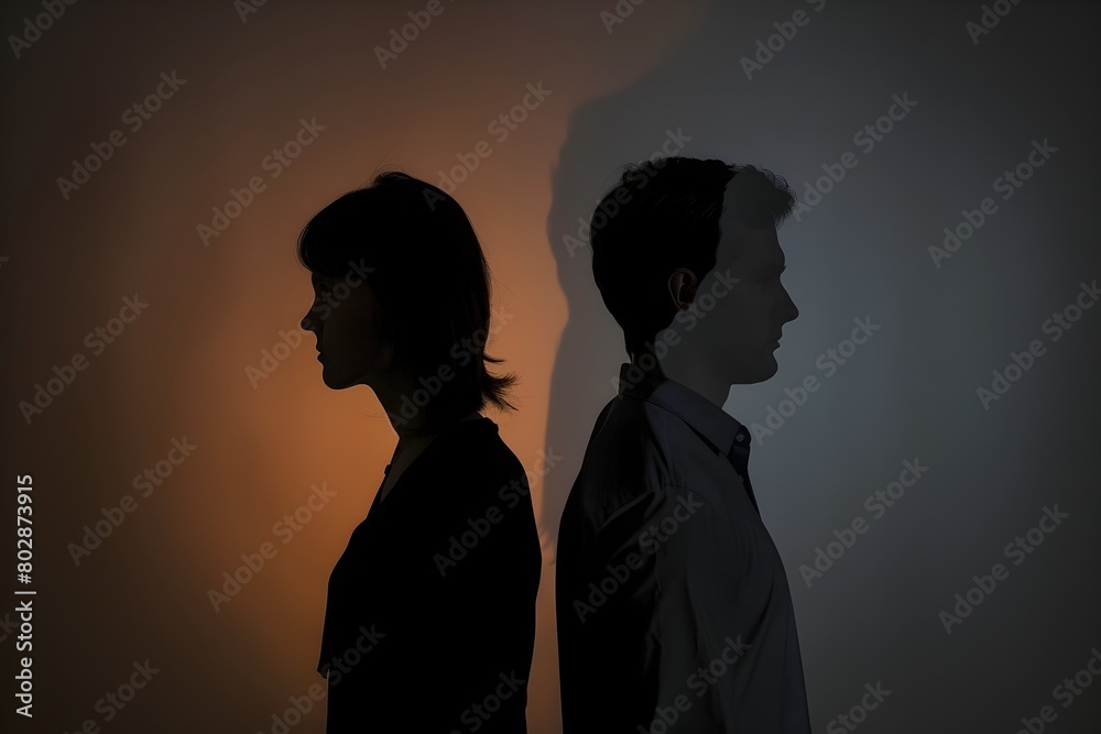 Divided Hearts A Silhouetted Couple Navigating the Emotional Clash of Potential Divorce