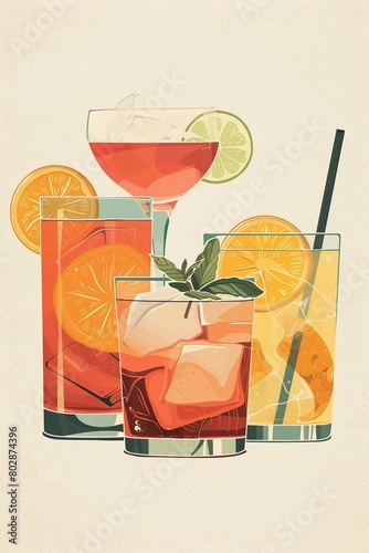 Illustration von verschiedenen Cocktails 