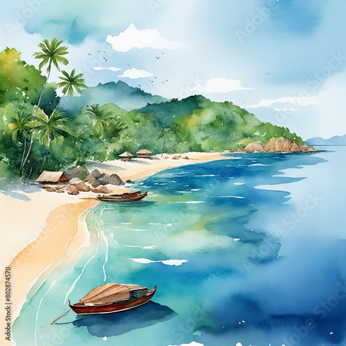 Perhentian Islands - watercolor illustration  photo