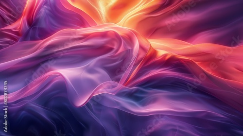A colorful, flowing piece of fabric with a purple and orange hue. The image is abstract and has a dreamy, ethereal quality to it