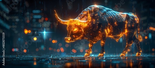 Glowing Futuristic Rhinoceros in Illuminated City Landscape