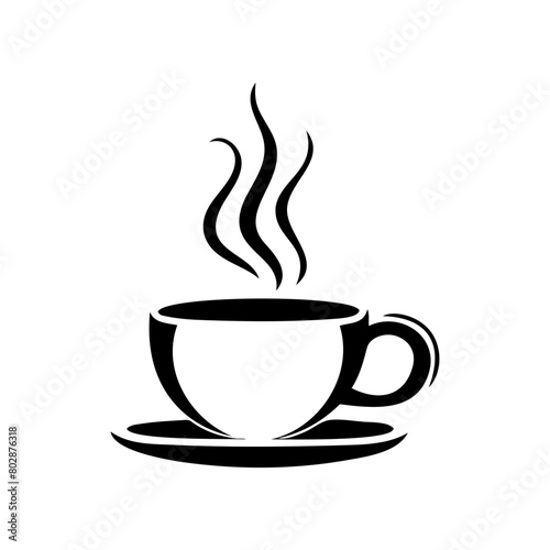 A black coffee cup with steam rising from it