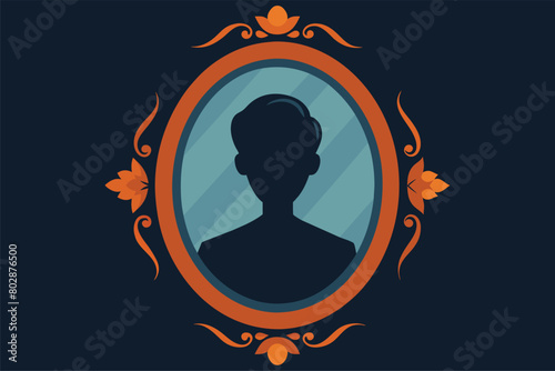 Vintage silhouette portrait in ornate frame vector cartoon illustration. Classical profile depiction with decorative elements.