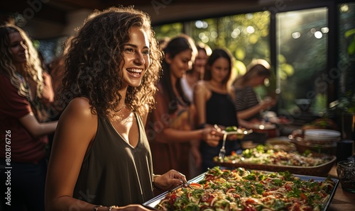 Woman Standing in Front of Buffet of Food photo