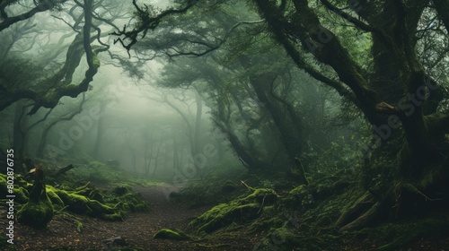 Misty woodlands and enchanting forests shrouded in mist. © crazyass