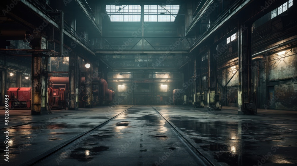 Industrial interior of an old factory building.