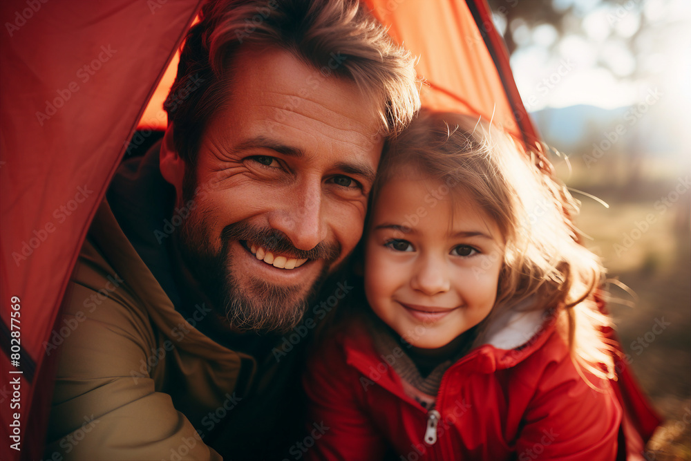 Family leisure weekend vacation on camping tent in wild nature relaxation Generative AI technology illustration Family leisure weekend vacation on camping tent in wild nature relaxation Generative AI technology illustration