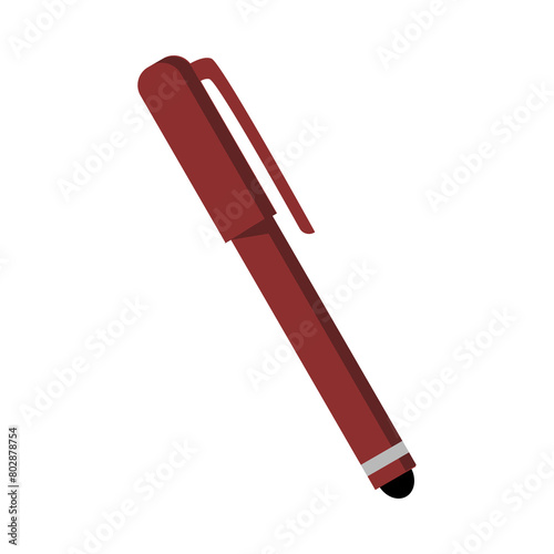 Red pen vector, a ballpoint pen is red. A subject for writing on paper. Office supplies. School affiliation. Vector illustration on a white background.