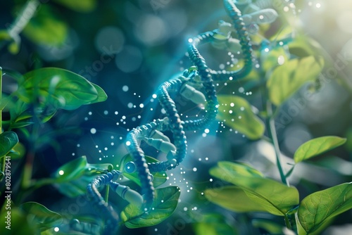 Illuminated DNA Strands in Mystical Forest