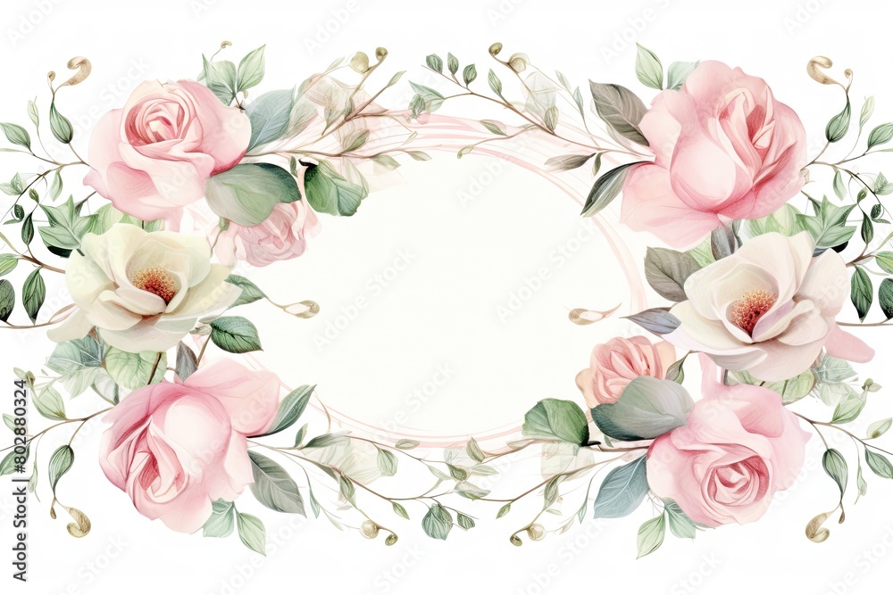 Elegant floral border with pink roses and magnolias