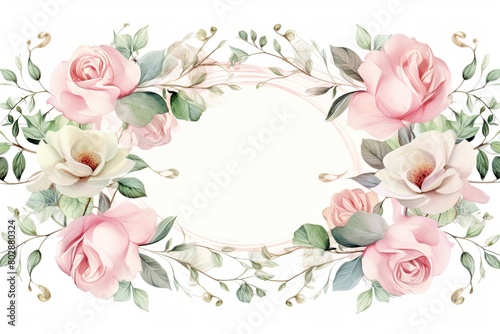 Elegant floral border with pink roses and magnolias