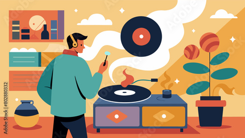 The nostalgic scent of old vinyl fills the air taking attendees back in time and adding to the charm of the record fair. Vector illustration